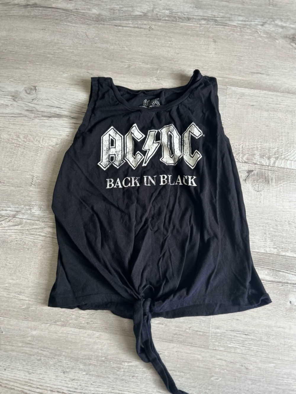 AC/DC Black 'Back in Black' Tie Front Tank
